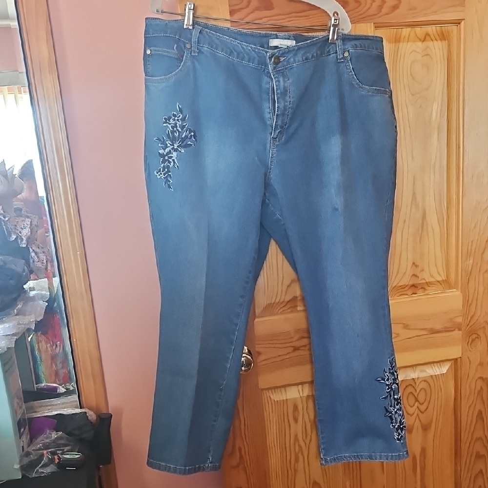 Woman Within Blue Embroidered Ankle Jeans